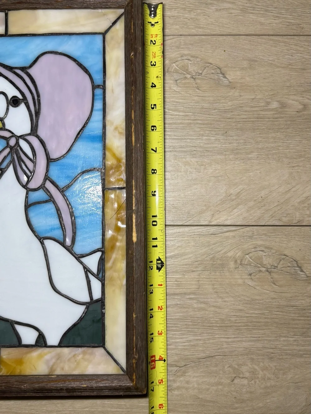 Vintage 1980s Hangable Stained Glass Art Goose Wearing Bonnet & Glasses